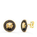 18K PENDIENTES ORO AMARILLO MEDUSA Y BORDE DE GRECA ESMALTE NEGRO. ANCHO: 12 MM. CIERRE PRESION