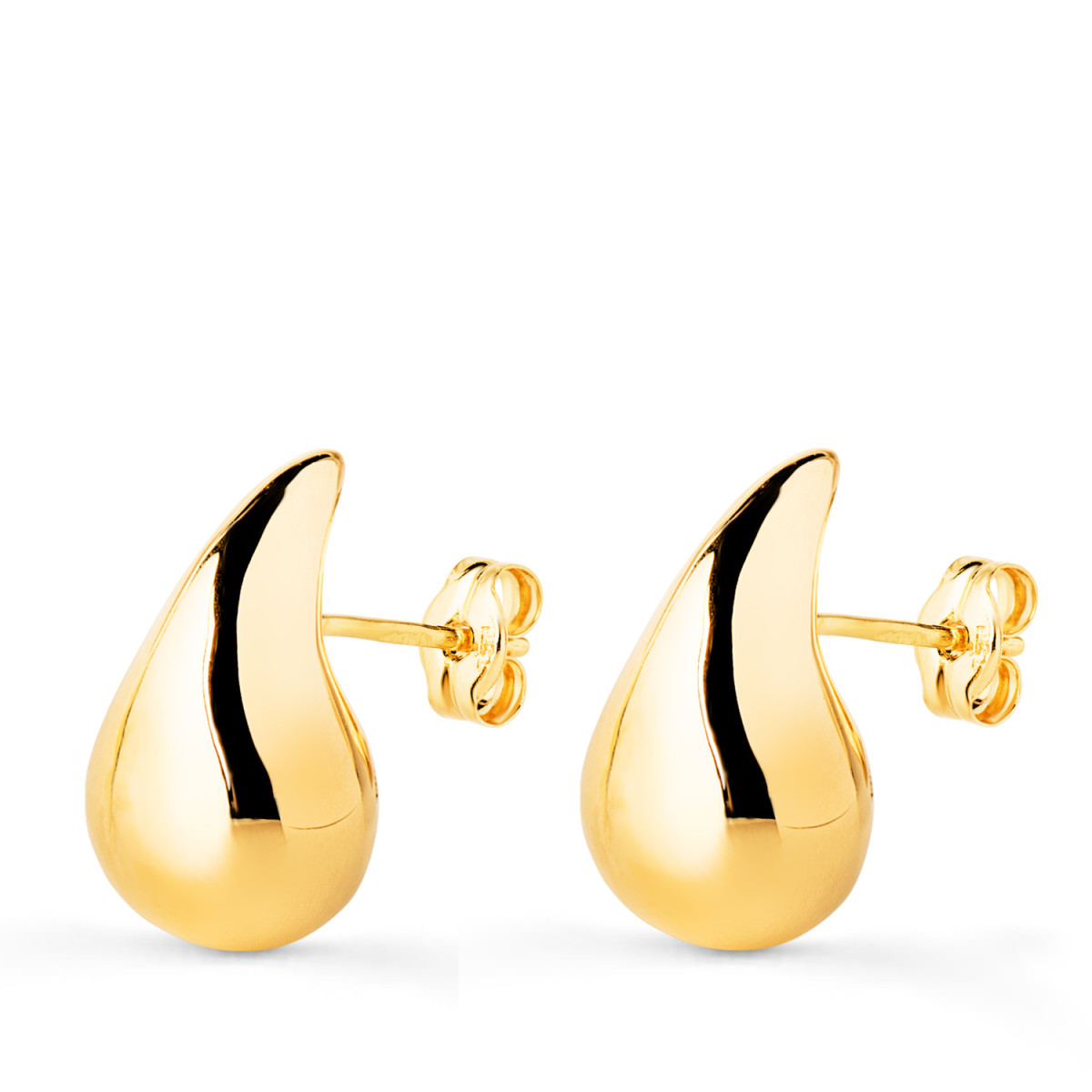 18K PENDIENTES ORO AMARILLO GOTA LISA BRILLO HUECA 16 X 9 MM. CIERRE PRESION