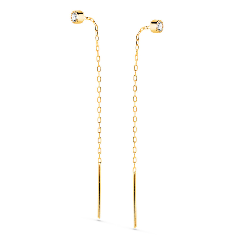 18K PENDIENTES ORO AMARILLO CON CIRCONITA CHATON 3MM Y CADENA. LARGO: 55MM CIERRE PRESION