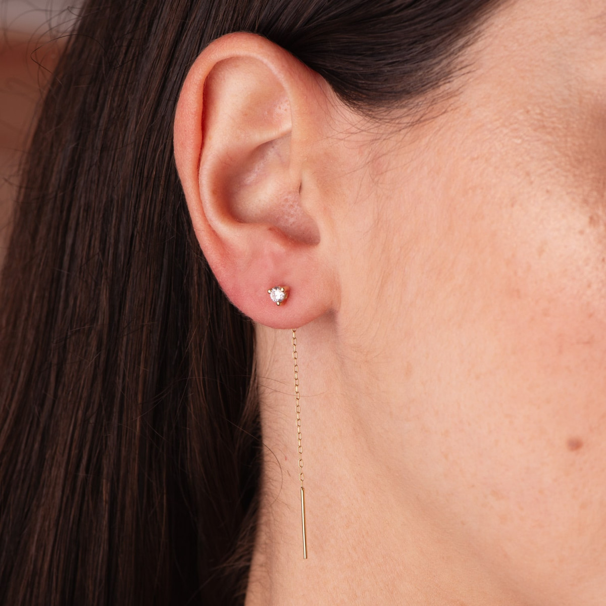 18K PENDIENTES ORO AMARILLO CON CIRCONITA GARRAS 4MM Y CADENA. LARGO: 56MM CIERRE PRESION