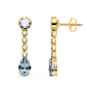 18K PENDIENTES ORO AMARILLO AGUAMARINA EN FORMA DE GOTA Y CIRCONITAS. 22X5 MM. CIERRE PRESION