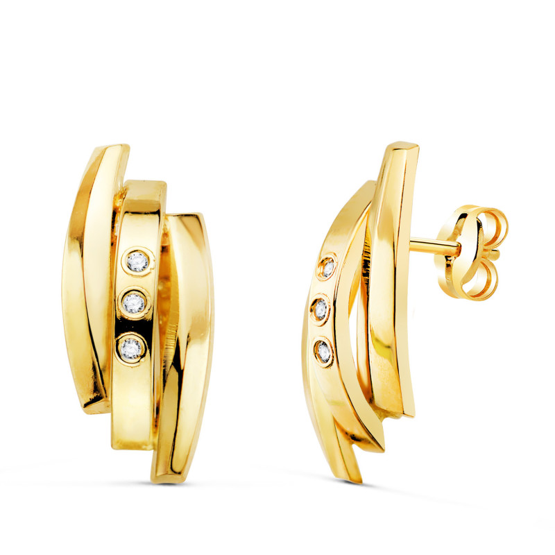 18K PENDIENTES ORO AMARILLO BANDAS CON CIRCONITA. 17 X 8 MM. CIERRE PRESION