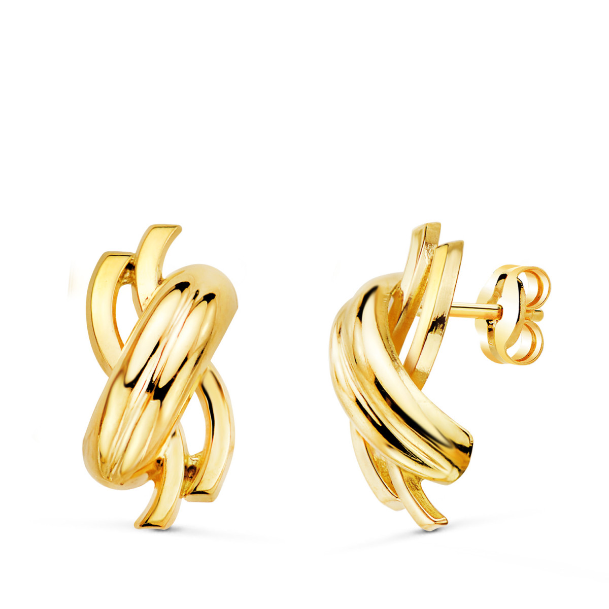 18K PENDIENTES ORO AMARILLO BANDAS EN BRILLO. 15 X 7 MM. CIERRE PRESION