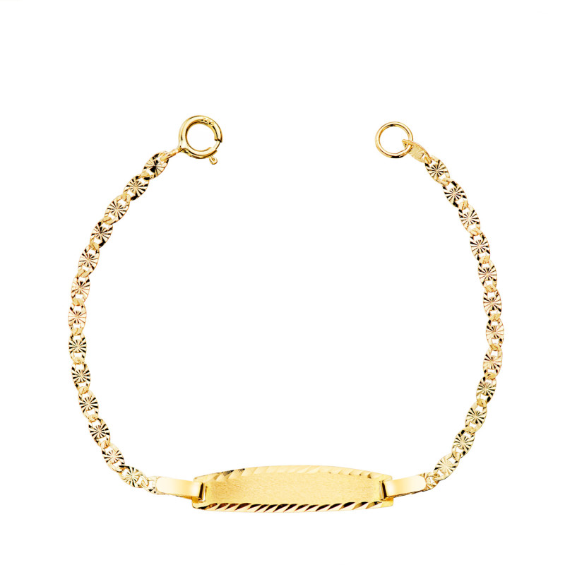 18K ESCLAVA ORO AMARILLO TALLADO MACIZO 1,5MM. PLACA CHAPA: 19X4MM. LARGO 11,5 CM