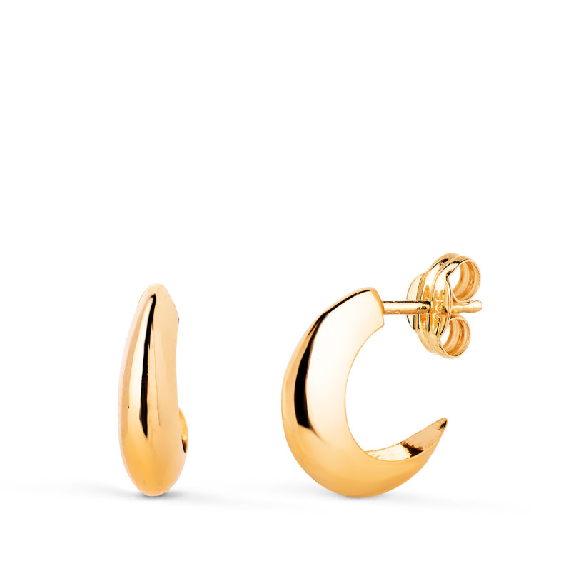 18K PENDIENTES MEDIO ARO ORO AMARILLO ABOMBADOS EN BRILLO 15 MM ANCHO 2 MM CIERRE PRESION