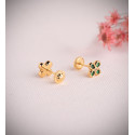 18K PENDIENTES ORO AMARILLO TREBOL MALAQUITA CON CIRCONITA. MEDIDA: 7 X 5,5MM. CIERRE TUERCA