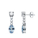 18K PENDIENTES ORO BLANCO AGUAMARINA EN FORMA OVAL Y CIRCONITAS. 20X5 MM. CIERRE PRESION