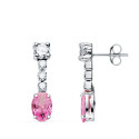 18K PENDIENTES ORO BLANCO CIRCONITA ROSA EN FORMA OVAL Y CIRCONITAS. 20X5 MM. CIERRE PRESION