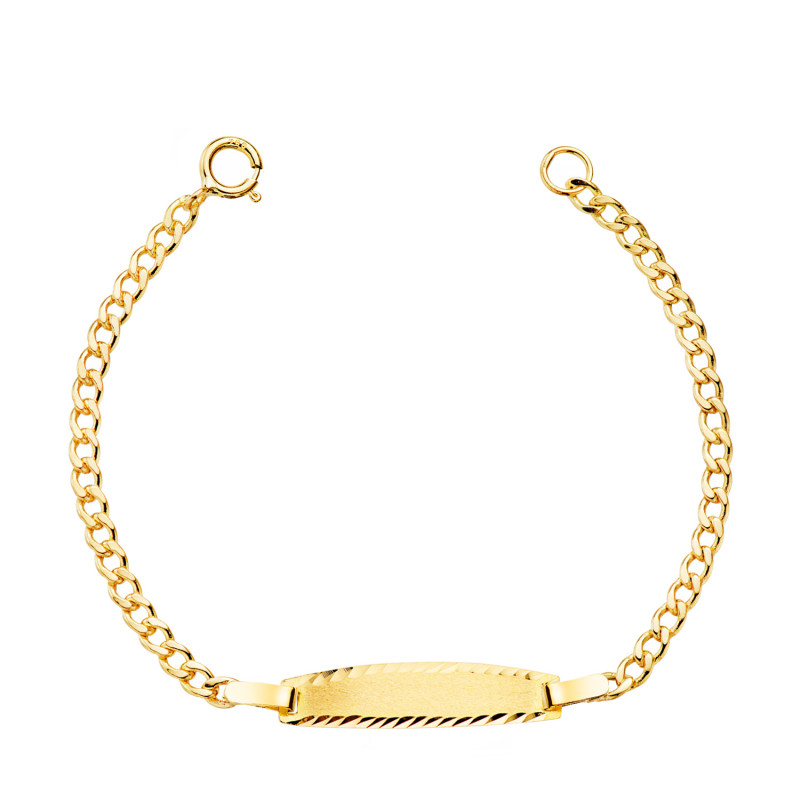 18K ESCLAVA ORO AMARILLO BARBADA HUECA. ANCHO: 2MM. PLACA CHAPA: 19X4MM. LARGO 12CM