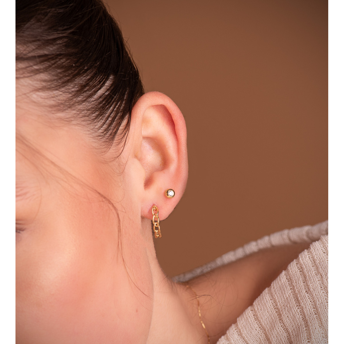 18K PENDIENTES ORO AMARILLO MEDIO ARO ESLABONES 16X3 MM. CIERRE PRESION