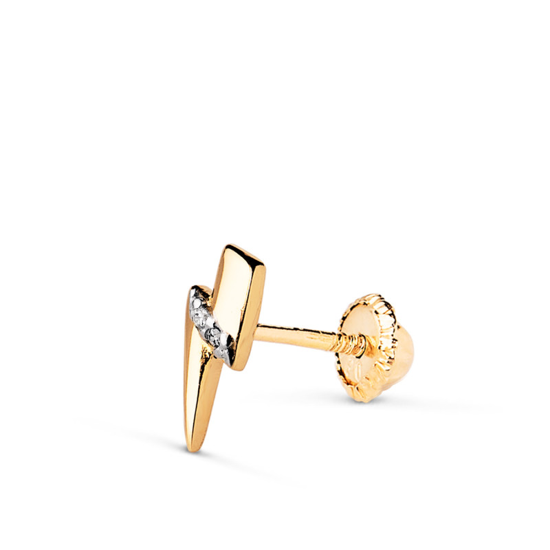 18K PIERCING ORO AMARILLO RAYO CON CIRCONITAS. MEDIDA: 9X3 MM CIERRE TUERCA