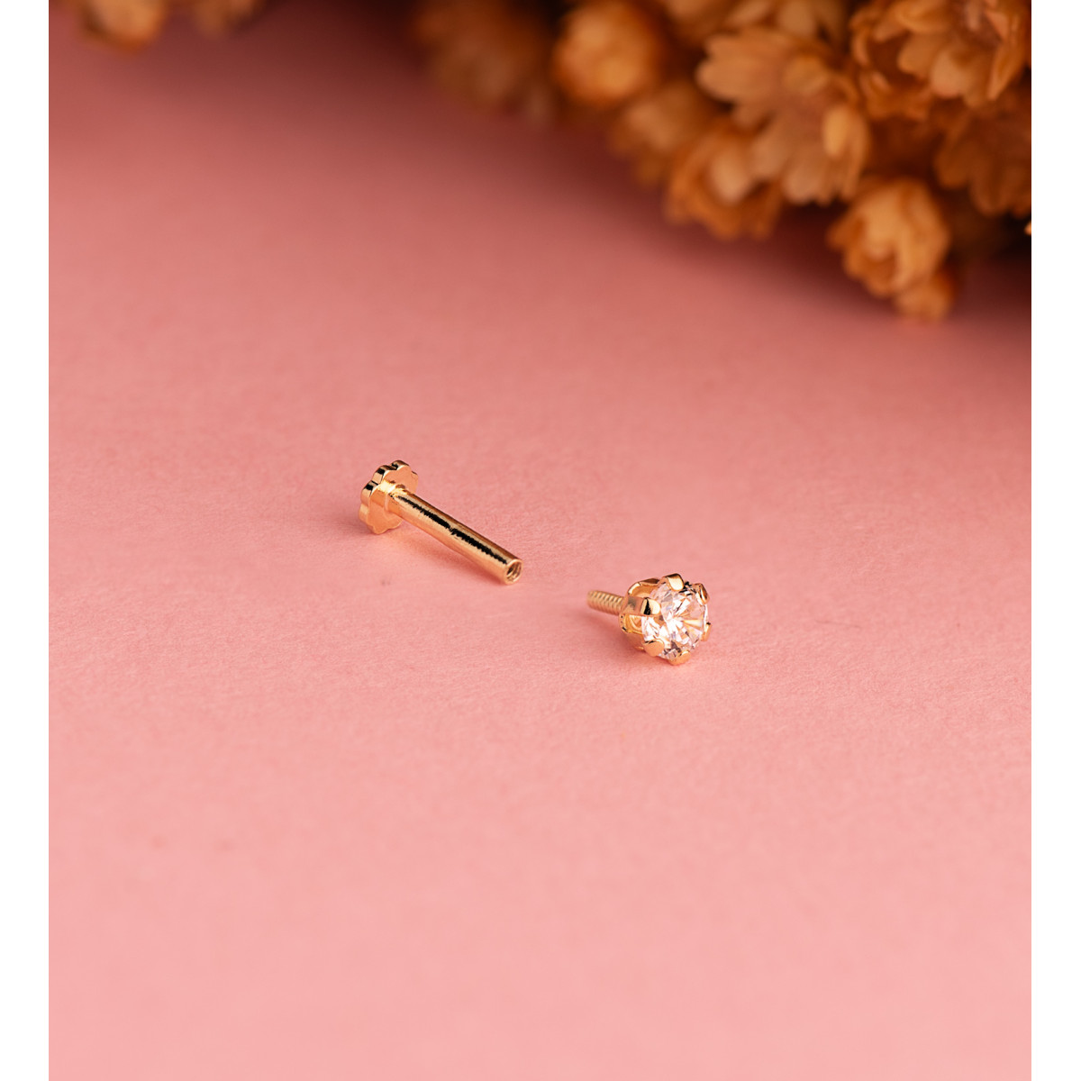 18K PIERCING DE OREJA ORO AMARILLO CIRCONITA CON GARRAS 3,5 MM. GRUESO BARRA 1.20 MM. CIERRE TUERCA