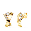 18K PENDIENTES ORO AMARILLO BANDAS CON CARRÉ DE CIRCONITAS. MEDIDA: 14 X 9 MM. CIERRE PRESION