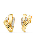 18K PENDIENTES ORO AMARILLO BANDAS CON CARRÉ DE CIRCONITAS. MEDIDA: 16 X 9 MM. CIERRE PRESION