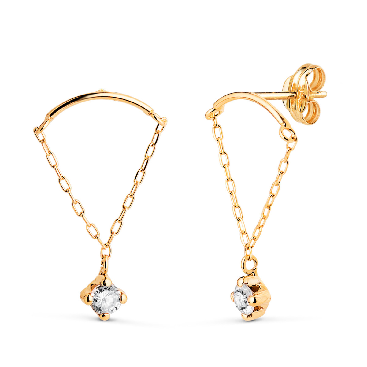 18K PENDIENTES ORO AMARILLO ARCO CON CADENA Y CIRCONITA. MEDIDA: 20X12 MM. CIERRE PRESION