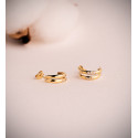 18K PENDIENTES ORO AMARILLO DOBLE ARO BANDAS CON CIRCONITAS, MEDIDA: 13 X 4,5 MM. CIERRE PRESION