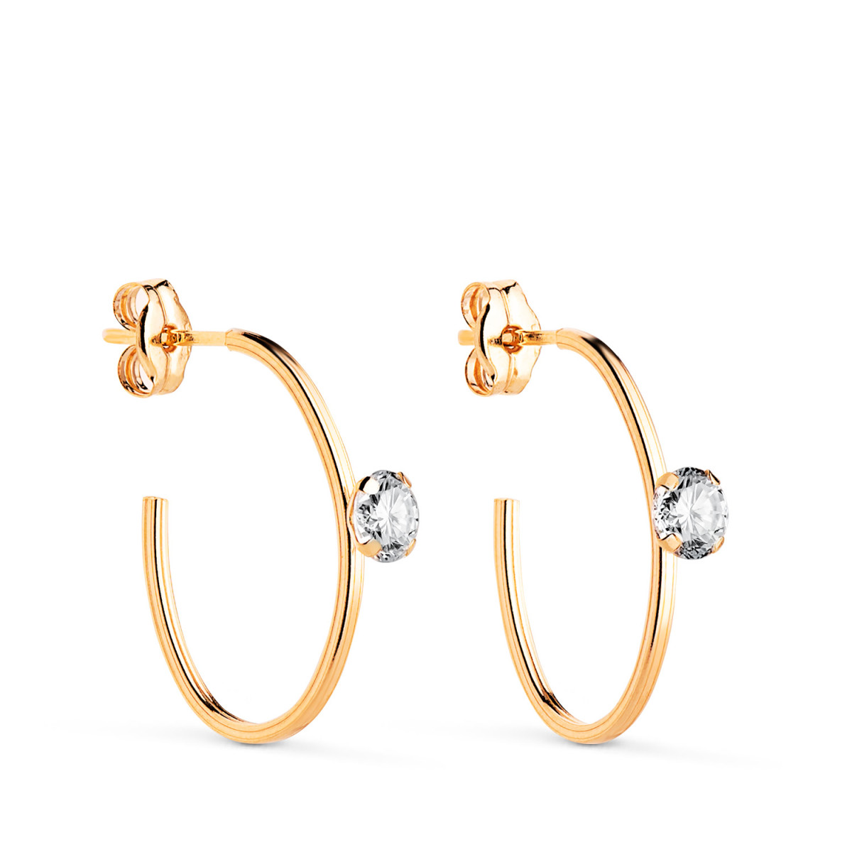 18K PENDIENTES ORO AMARILLO OVAL ABIERTO CON CIRCONITA. MEDIDA 18 X 13 MM. CIERRE PRESION