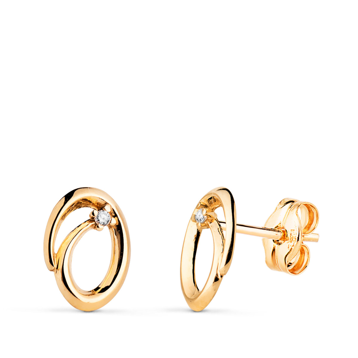18K PENDIENTES ORO AMARILLO OVALES CON CIRCONITA. MEDIDA: 9X7 MM. CIERRE PRESION