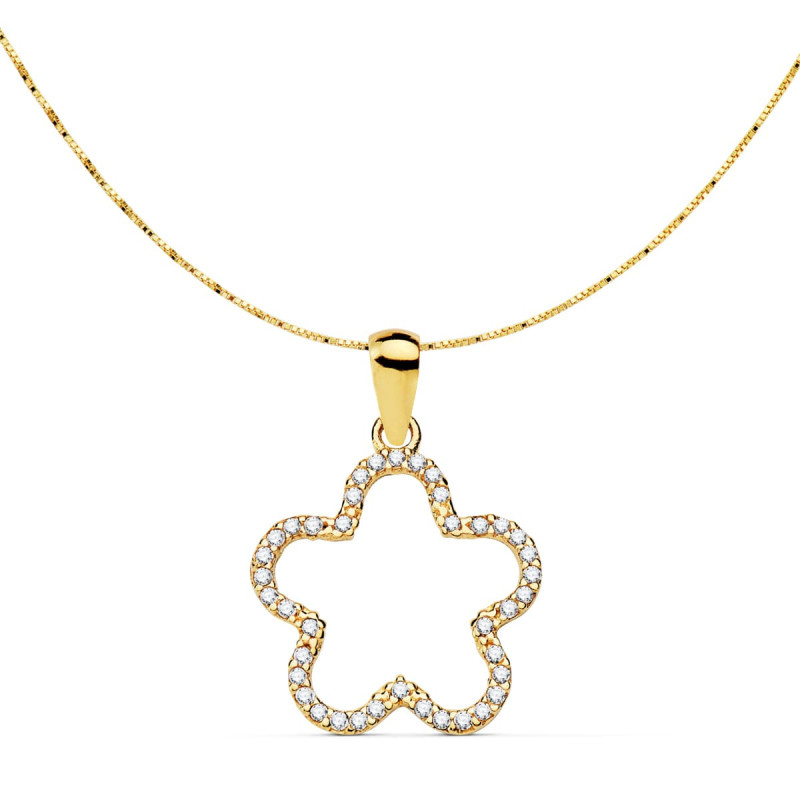 18K COLGANTE AMULETO  ORO AMARILLO ESTRELLA CIRCONITA 16X16 MM CADENA VENECIANA 42 3 CM
