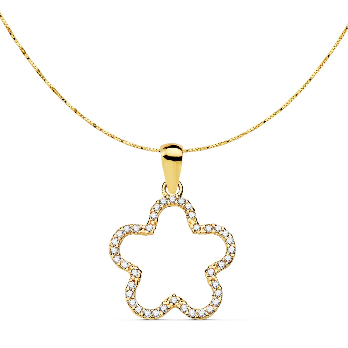 18K COLGANTE AMULETO  ORO AMARILLO ESTRELLA CIRCONITA 16X16 MM CADENA VENECIANA 42 3 CM