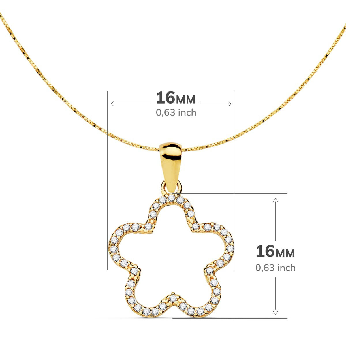 18K COLGANTE AMULETO  ORO AMARILLO ESTRELLA CIRCONITA 16X16 MM CADENA VENECIANA 42 3 CM