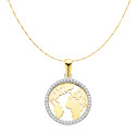 18K COLGANTE MAPAMUNDI ORO BICOLOR BOLA MUNDO CON CIRCONITA 16 MM CAD. VENECIANA 42+3 CM