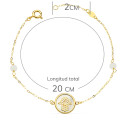 18K PULSERA ORO AMARILLO NACAR CON MANO DE FATIMA 12 MM Y BOLAS JADE 4 MM CADENA 18   2.5 CM