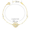 18K PULSERA ORO AMARILLO NACAR CON AMULETO ARBOL DE LA VIDA 12 MM Y BOLAS JADE 4 MM CADENA 18   2.5 CM
