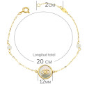 18K PULSERA ORO AMARILLO NACAR CON AMULETO OJO TURCO 12 MM Y BOLAS JADE 4 MM CADENA 18   2.5 CM