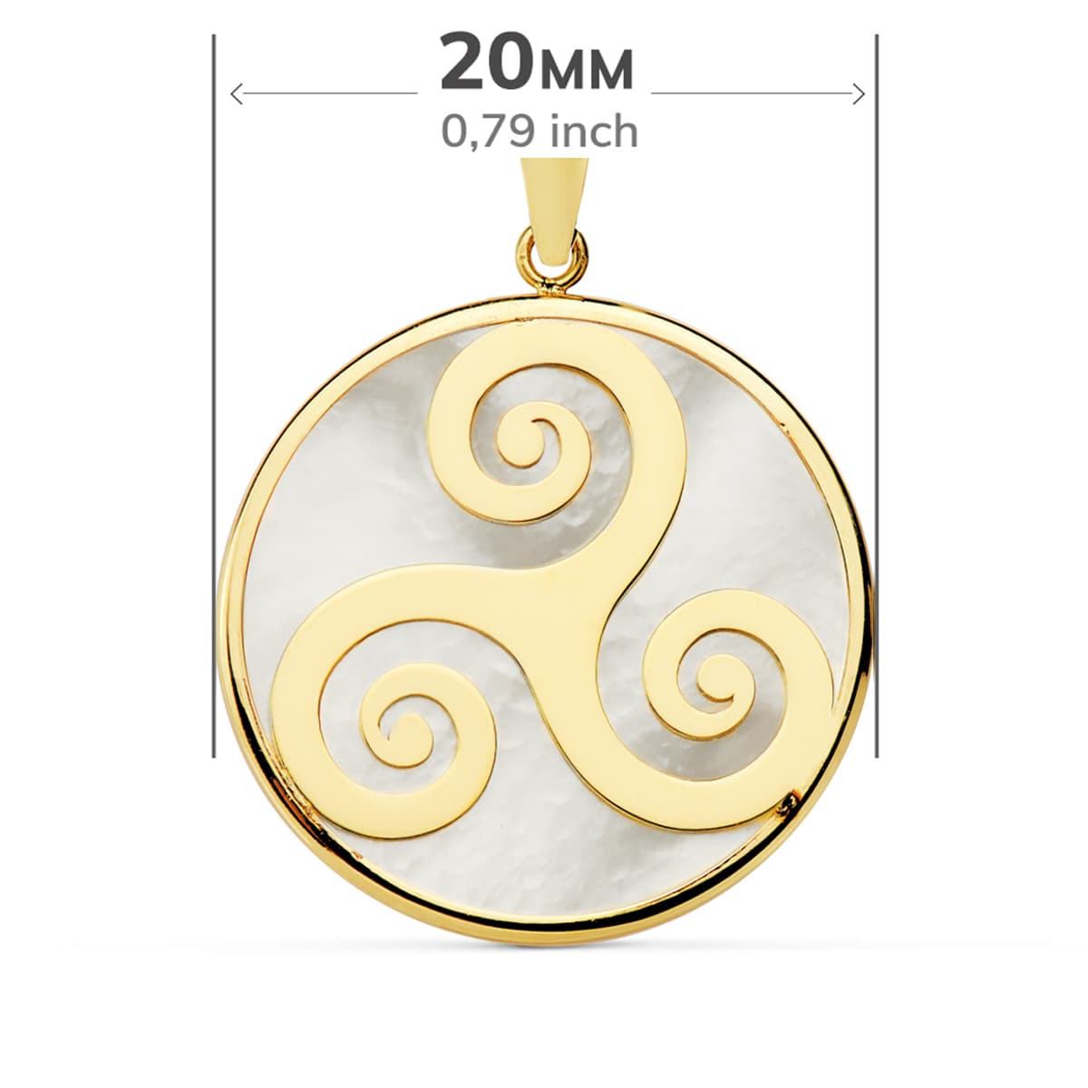 18K COLGANTE AMULETO ORO AMARILLO Y NACAR SIMBOLO CELTA TRISQUEL 20 MM
