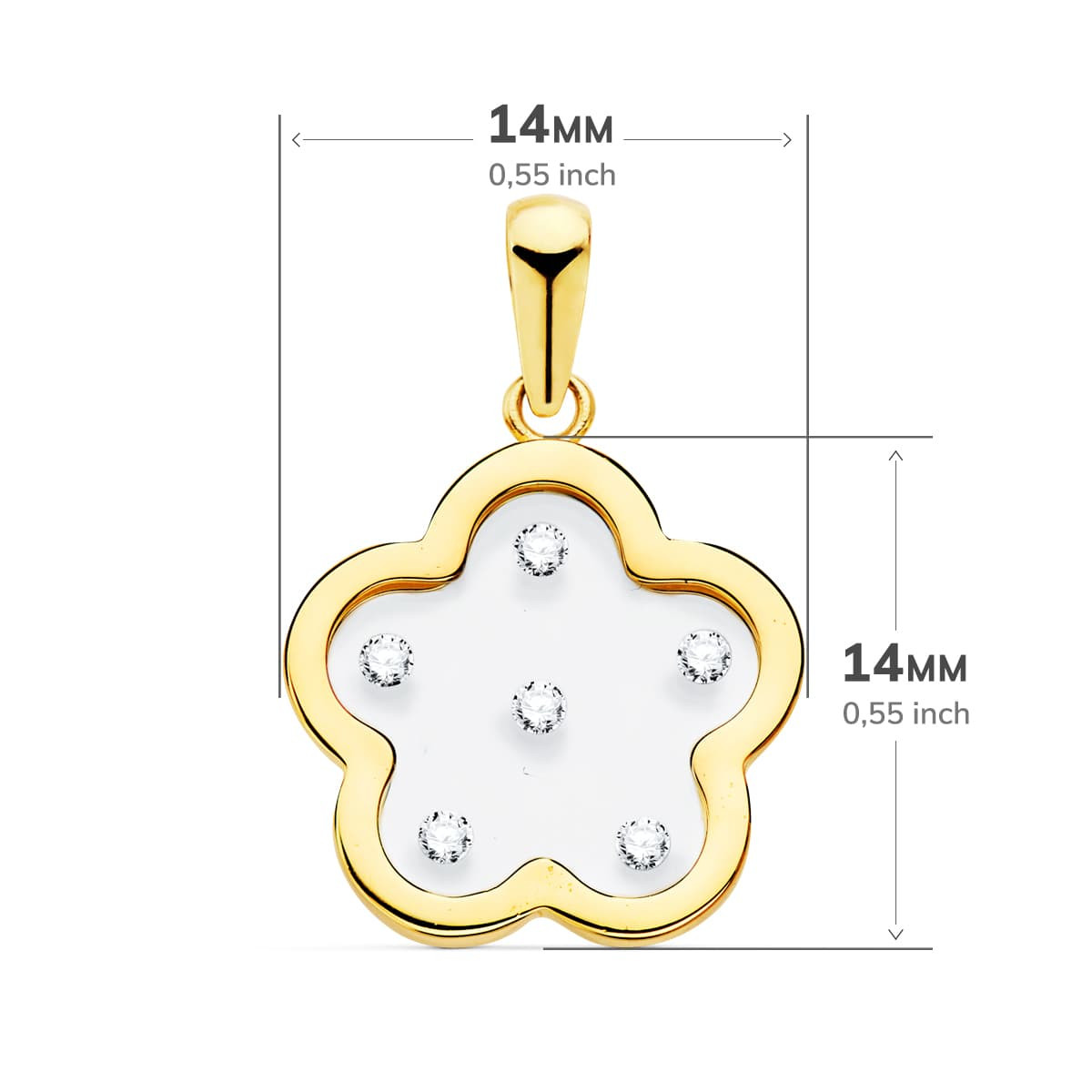 18K COLGANTE AMULETO ORO AMARILLO FLOR AIRSHINE TRANSPARENTE CON CIRCONITA 14X14 MM