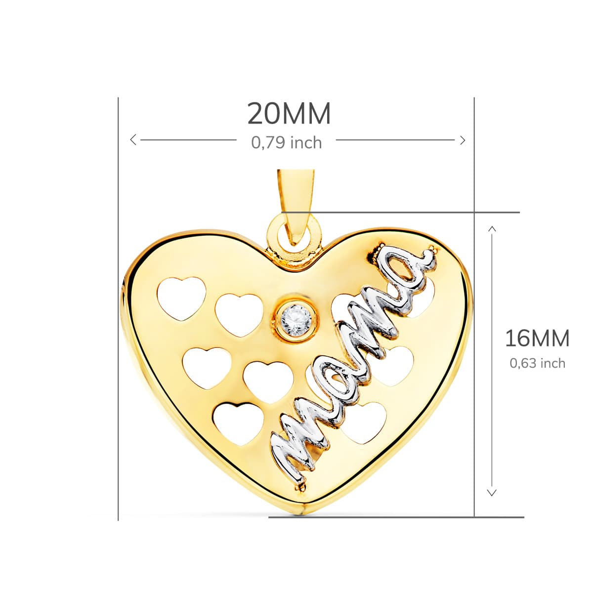 18K COLGANTE ORO BICOLOR CORAZON CON CORAZONES CALADOS Y CIRCONITA 20X16 MM