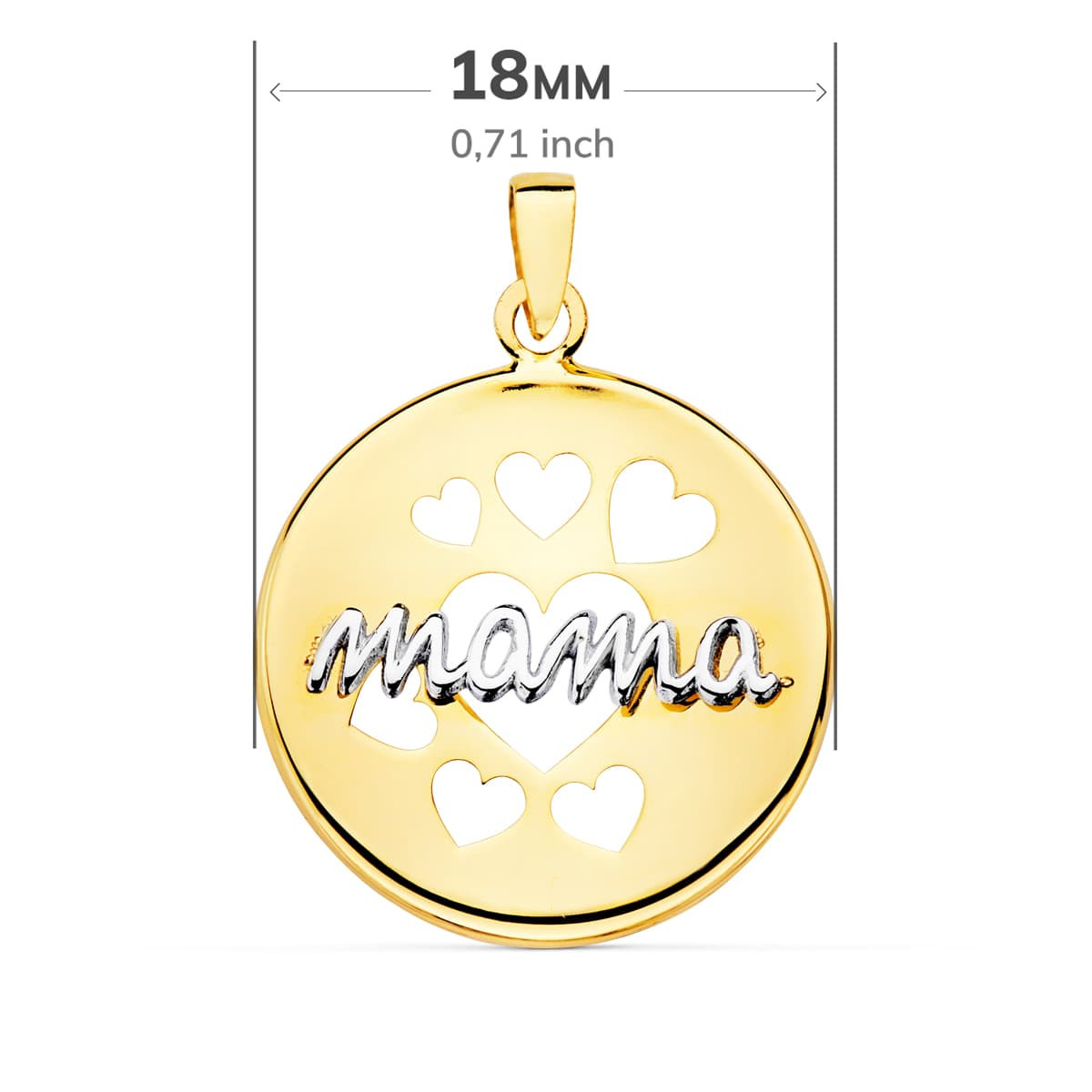 18K COLGANTE ORO BICOLOR REDONDO CON CORAZONES CALADOS 18 MM