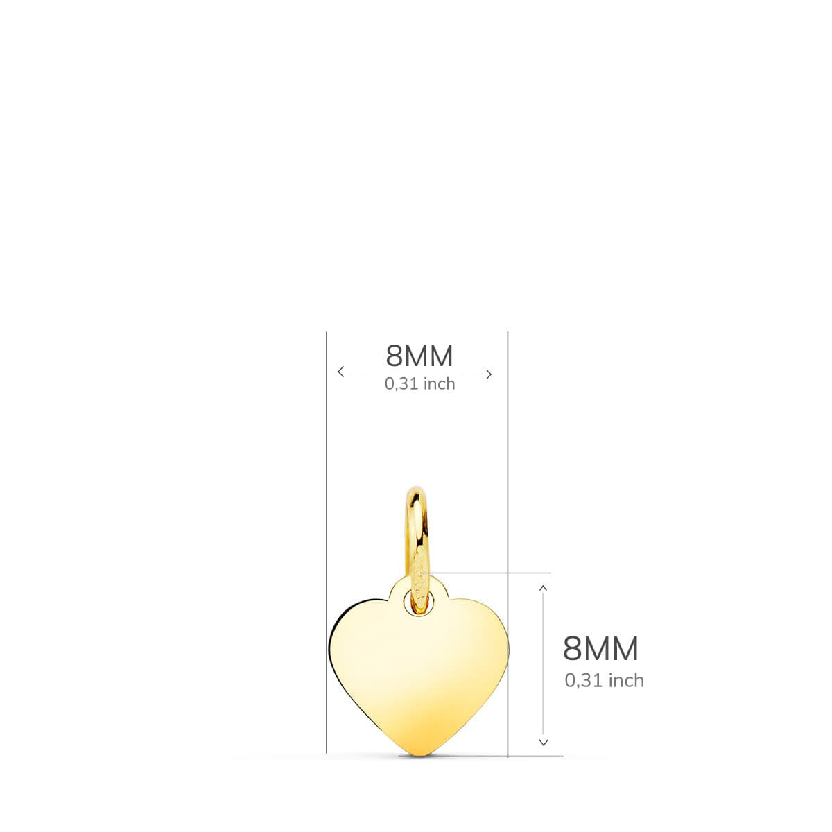 18K COLGANTE PLACA CHAPA ORO AMARILLO CORAZON LISO EN BRILLO 8X8 MM C. AMOR