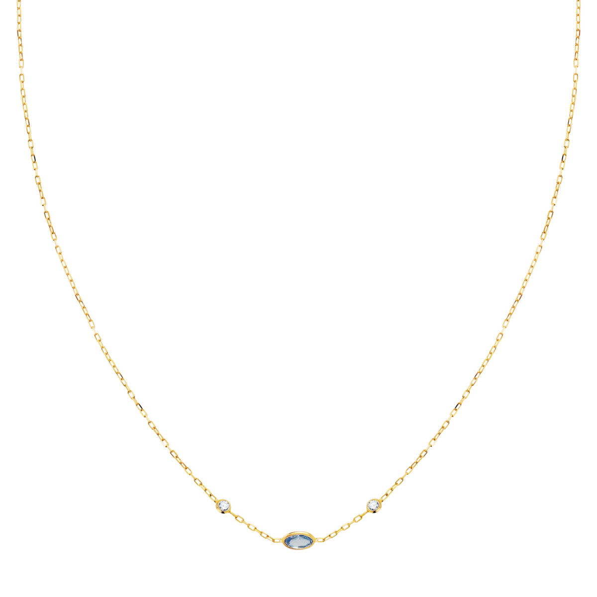 18K GARGANTILLA ORO AMARILLO COLGANTE AGUAMARINA 5X3MM CADENA FORZADA 42CM