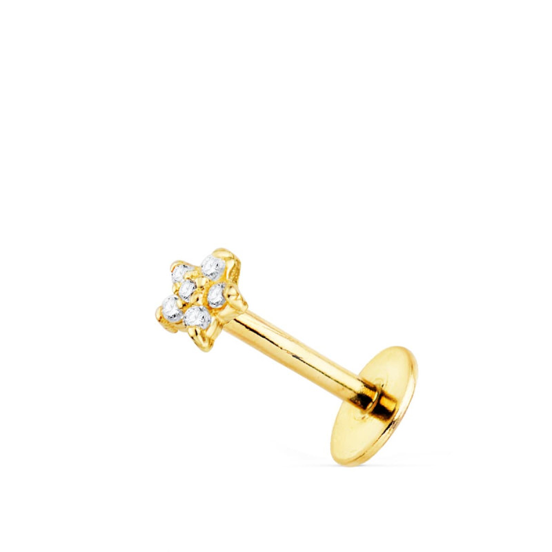 18K PIERCING ORO AMARILLO OREJA ESTRELLA CON CIRCONITA 3.5X3.5 MM ( UNIDAD )