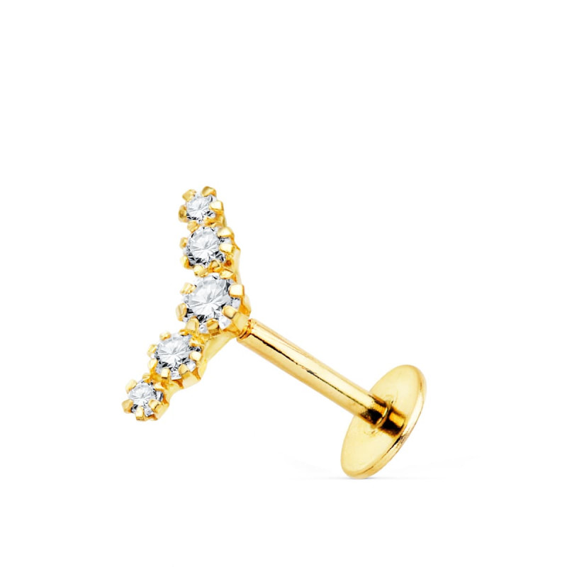 18K PIERCING OREJA ORO AMARILLO 5 CIRCONITA EN GARRAS 10X3 MM ( UNIDAD )