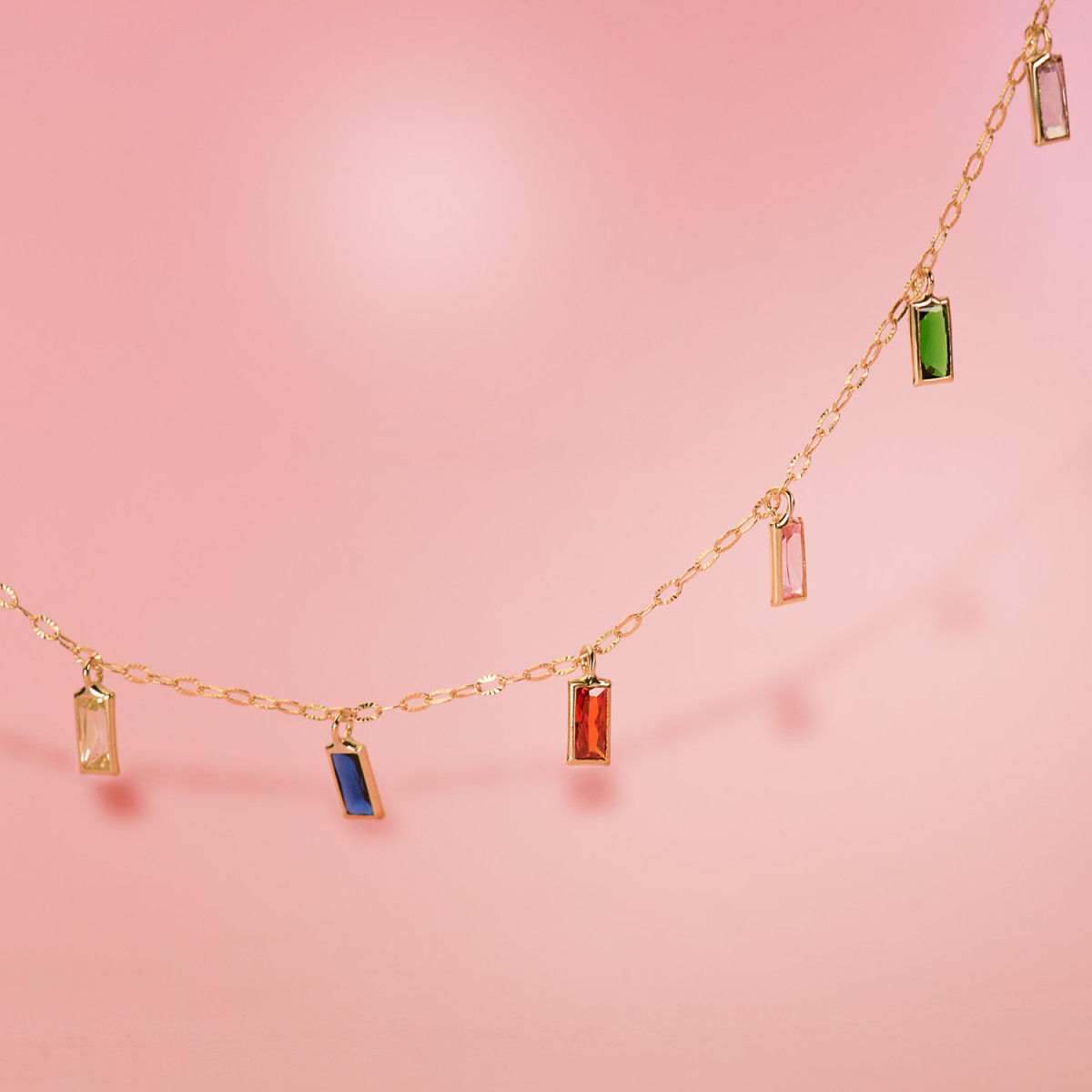 18K GARGANTILLA ORO AMARILLO Y COLGANTES DE CIRCONITA DE COLORES CADENA 42+3 CM