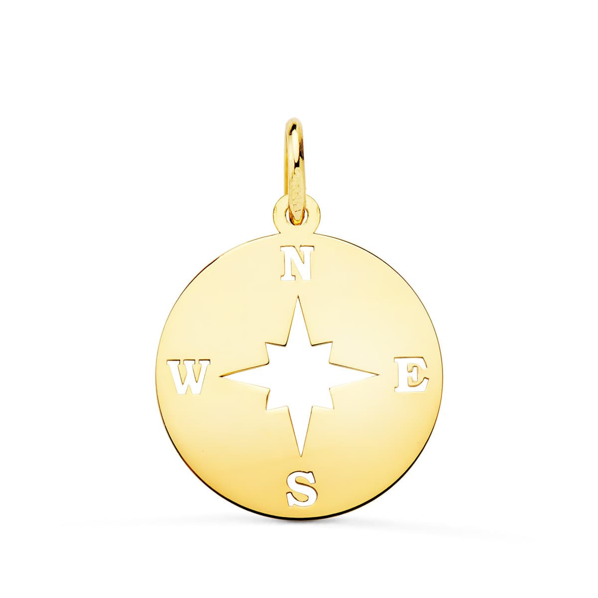 18K COLGANTE ORO AMARILLO ROSA DE LOS VIENTOS BRILLO Y CALADA 16 MM