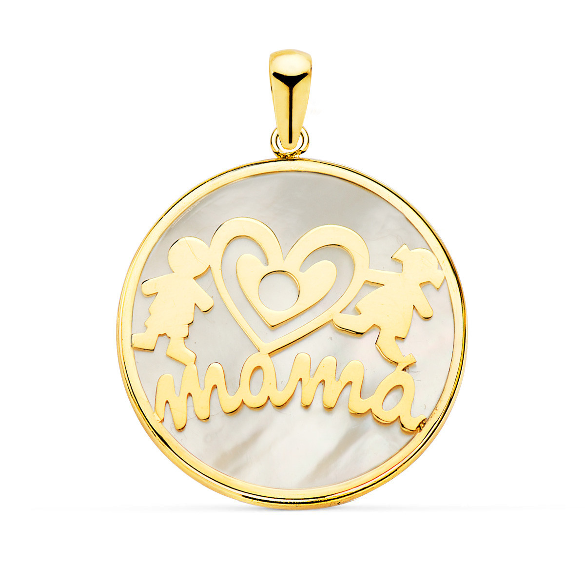 18K COLGANTE ORO AMARILLO MAMA NACAR NIÑO-NIÑA 20 MM