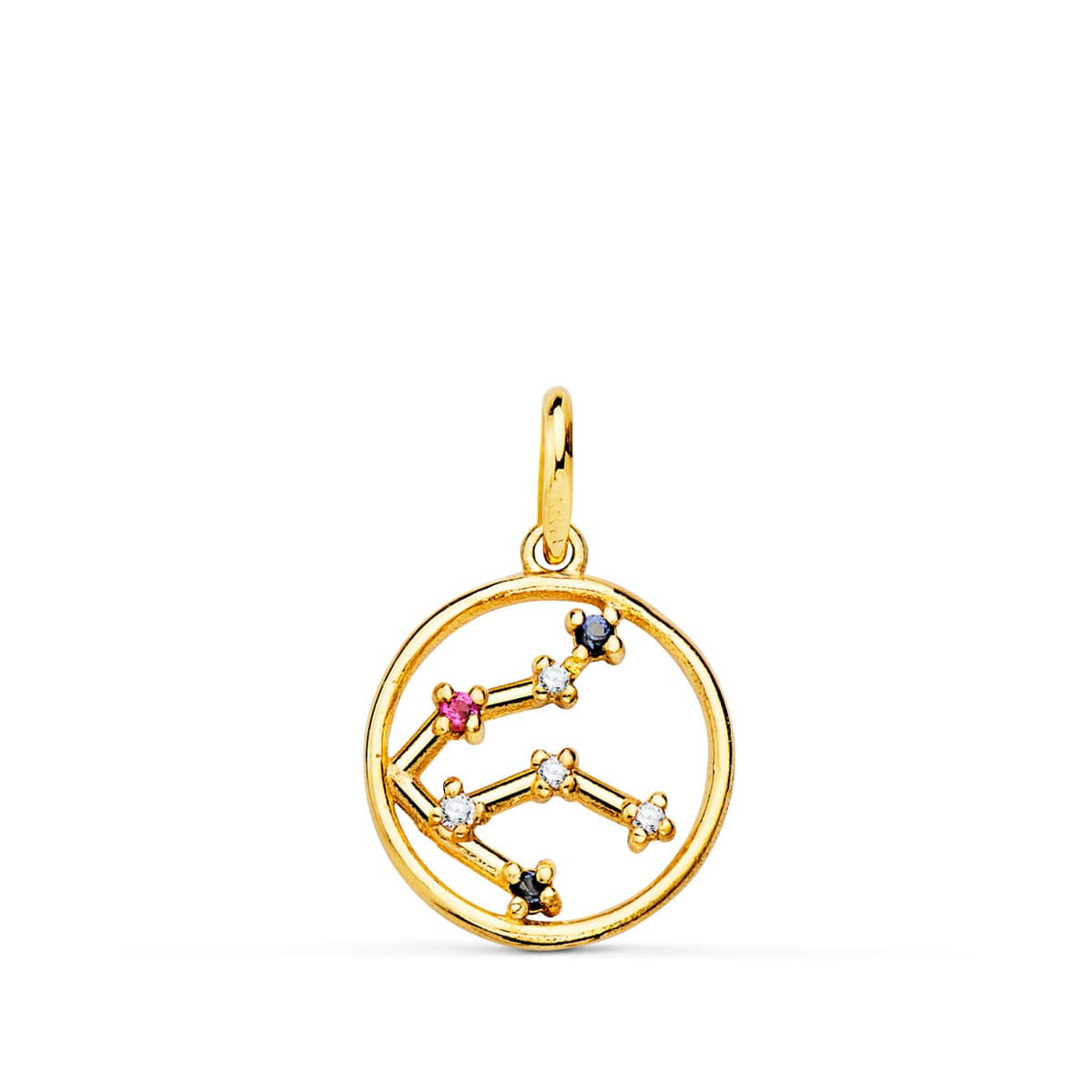 18K HOROSCOPO ORO AMARILLO ACUARIO CONSTELACIONES CIRCONITA 12 MM