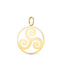 18K COLGANTE AMULETO ORO AMARILLO REDONDO TRISQUEL  EN BRILLO 20 MM