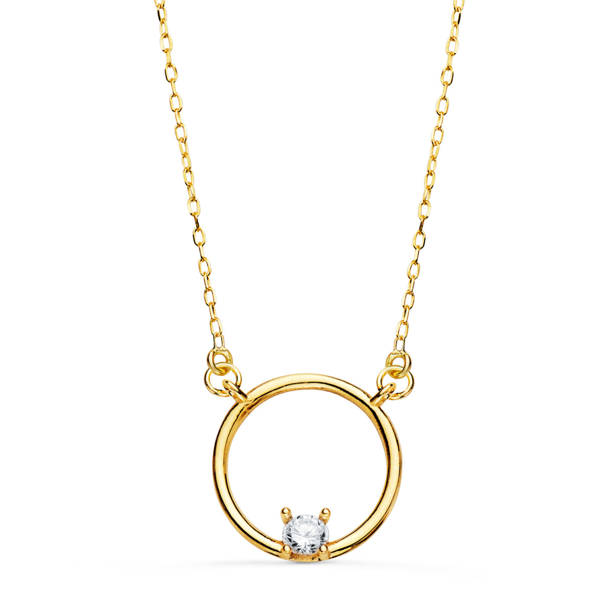 18K GARGANTILLA ORO AMARILLO MOTIVO REDONDO CON CIRCONITA. ANCHO: 12MM CADENA: 40 2 CM