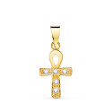 18K CRUZ DE LA VIDA EGIPCIA ORO AMARILLO CON CIRCONITA BLANCAS. 14 X 10 MM. AMULETO EGIPCIO ANKH