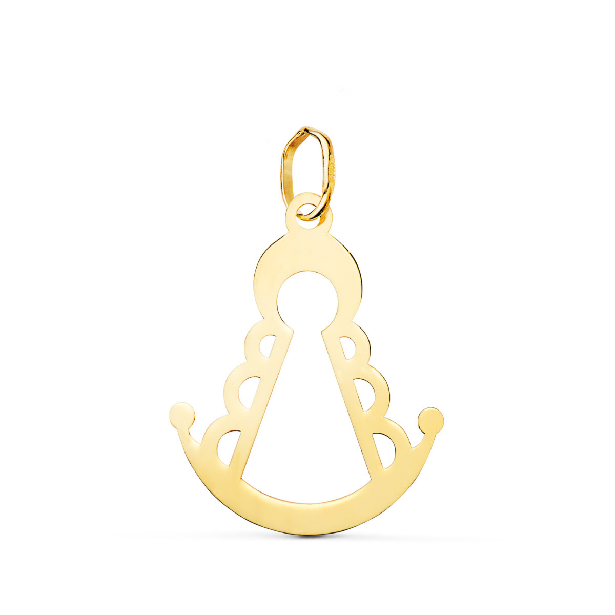 18K COLGANTE ORO AMARILLO VIRGEN ROCIO SILUETA BRILLO. 20 X 16 MM