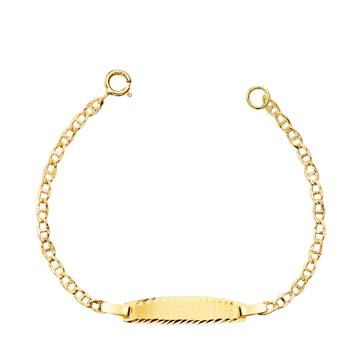 18K ESCLAVA ORO AMARILLO ANCLA TEXTURA MACIZA 2MM. PLACA CHAPA: 19X4MM. LARGO 11,5 CM