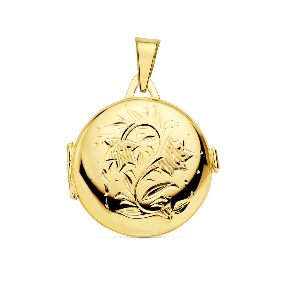 18K GUARDAPELO DIJE PORTAFOTOS ORO AMARILLO REDONDO LABRADO. 23 MM
