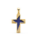 18K CRUZ ORO AMARILLO LAPIZLAZULI DETALLES CON CIRCONITAS. MEDIDA: 19 X 12,5 MM