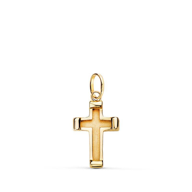 18K CRUZ ORO AMARILLO BORDES EN BRILLO INTERIOR MATIZADO. MEDIDA: 15 X 9 MM