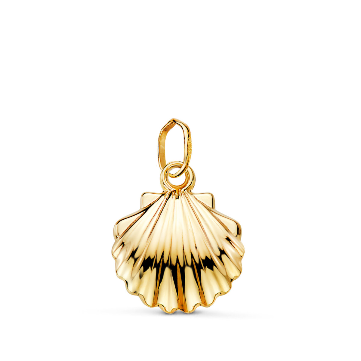 18K COLGANTE ORO AMARILLO CONCHA DE SANTIAGO EN BRILLO. MEDIDA: 16,5 X 14 MM